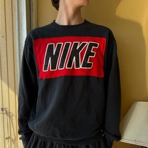 Men’s Crewneck Sweater - Black with Red NIKE Panel